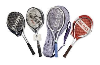 A selection of four modern tennis rackets belonging to Sir Roger Moore