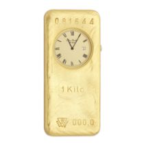 A Jean Roulet 'gold ingot' desk clock 1960s