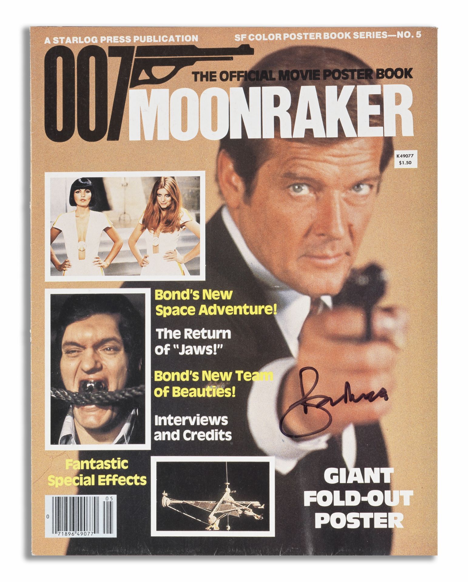 A Moonraker poster book signed by Sir Roger Moore 1979