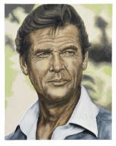 Paul Stillwell (British, born 1969) A portrait of Sir Roger Moore (unframed, Together with a pho...