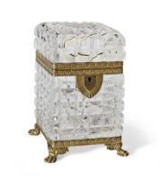 A 20th century French gilt-metal and cut glass box and cover