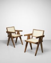 Pierre Jeanneret Pair of 'office cane' armchairs, model no. PJ-SI-28-B, designed for the adminis...