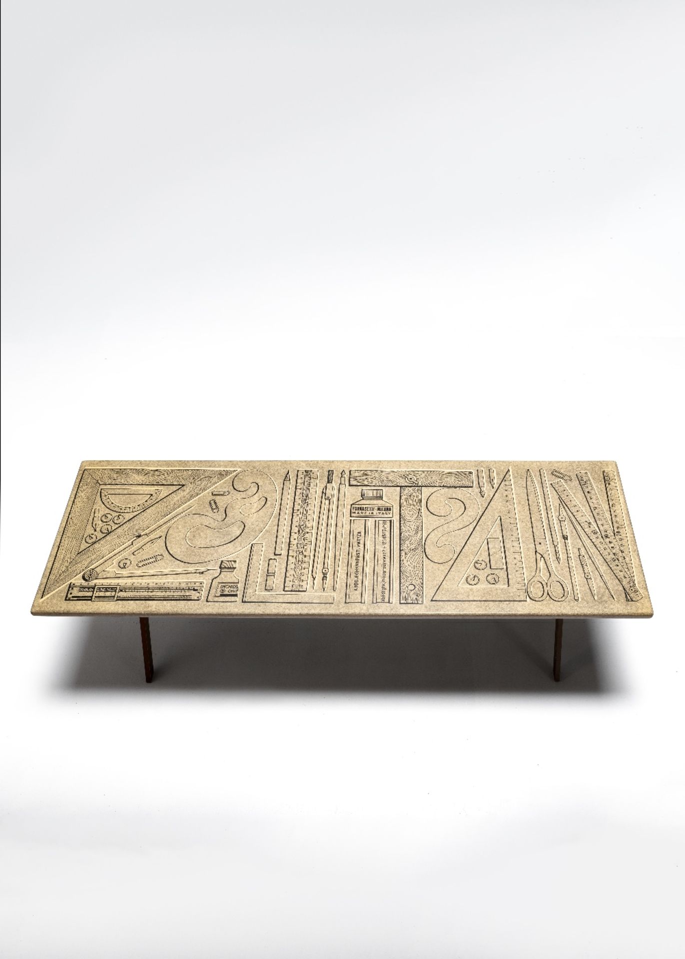 Pierro Fornasetti 'Strumenti da disegno' coffee table, 1960s