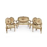 Mobilier de salon, quatre fauteuils et un canap&#233;. Style Louis XVI, seconde partie du XIXe s...