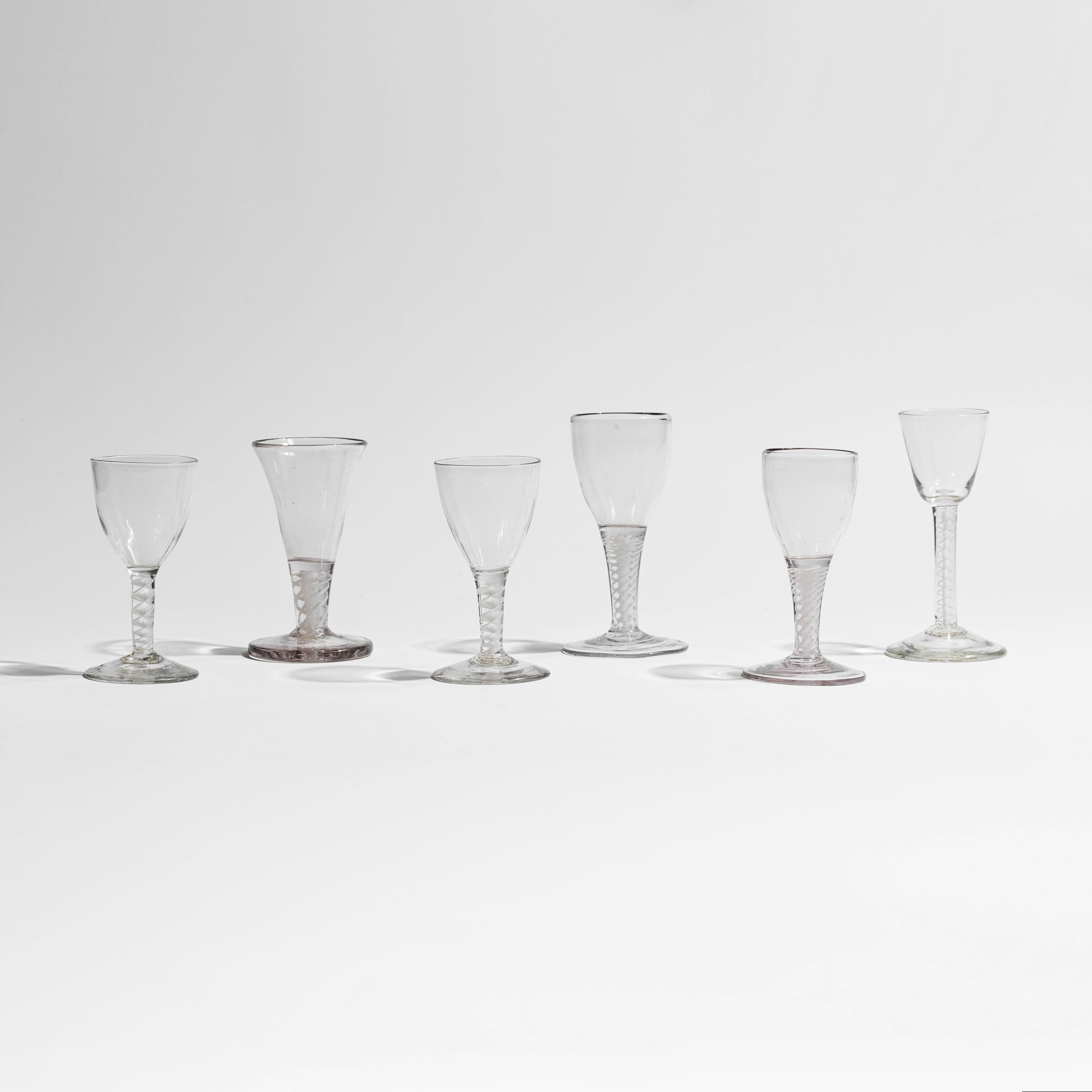 Ensemble de six verres &#224; jambe en verre spiral&#233;, vers 1765