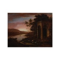 D'APRES CLAUDE GELEE, DIT CLAUDE LORRAIN (1600-1682) Paysage avec un temple de Bacchus