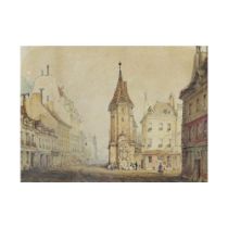 ECOLE FRANCAISE, XIXe SIECLE Vue d'une ville Aquarelle sur papierwatercolor on paper18.5 x 26.7c...