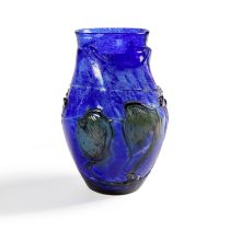 Jean-Claude NOVARO (1943-2014). Vase en verre bleu. A d&#233;cor d'inclusions, sign&#233;. Blue ...