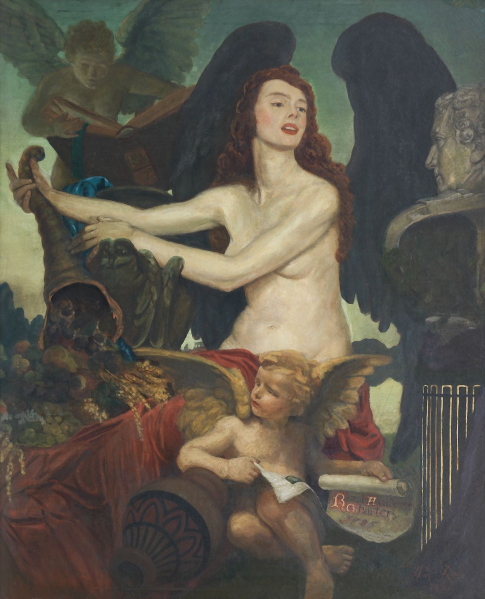 Andrew Reid (British, 1887-circa 1975) Classical Scene with Angel and Cherubs