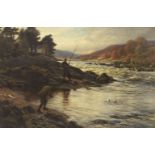 Joseph Farquharson RA (British, 1846-1935) Salmon Fishing on the Dee