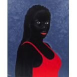 Nedia Were, Lady in red, 2021, acrylic on canvas, 150 x 120cm.