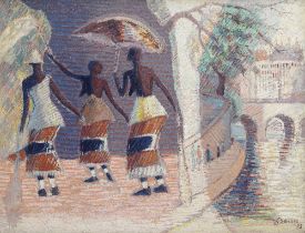 Gerard Sekoto (South African, 1913-1993) The Casamance Dancers and the River Seine (framed)