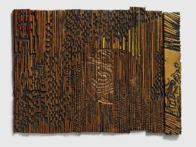 El Anatsui (Ghanaian, born 1944) We washed Grandma's Cloth I, 1990, 92 x 67 cm, in 10 pieces