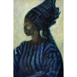 Benedict Chukwukadibia Enwonwu M.B.E (Nigerian, 1917-1994) Yoruba Woman in Blue, oil