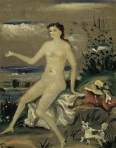 ANDR&#201; DERAIN (1880-1954) Nu au chien dans un paysage (Painted circa 1946-1950)