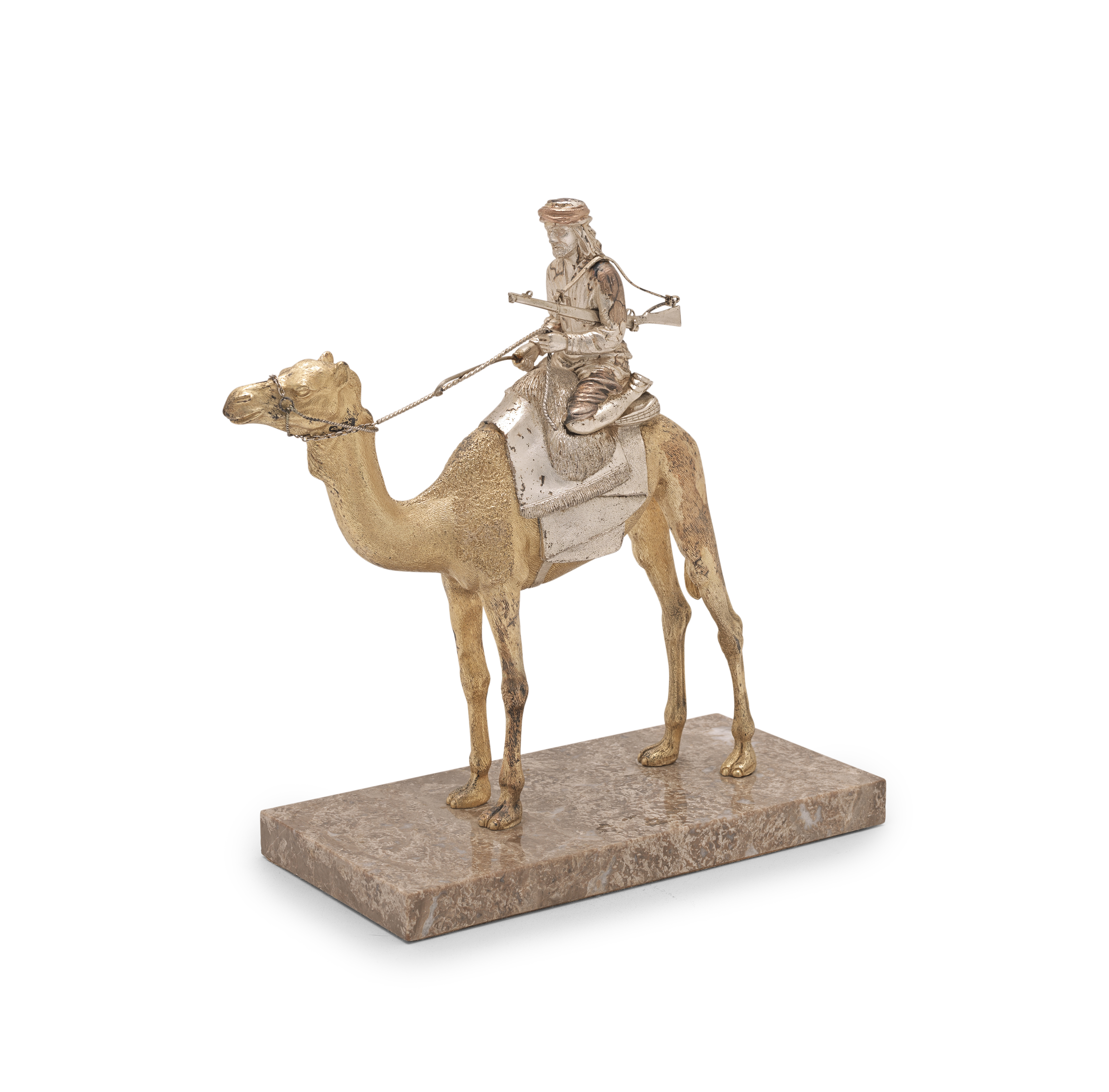 A silver and silver-gilt model of a soldier on Camel back Meiling & Gartrell, London 1981