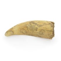 A Rare C.H. Wood Whale's Tooth Scrimshaw, dated 1831, 5 3/4in (14.5cm) long