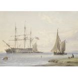 William Joy (British, 1803-1867) Second rater in the Solent