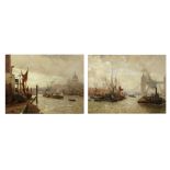 Rubens Arthur Moore (British, active 1881-circa 1933) A pair of views on the Thames: One towards...