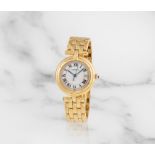 Cartier. A lady's 18K gold quartz calendar bracelet watch Cartier. Montre bracelet de dame en or...