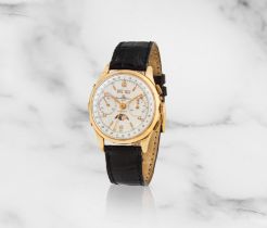 Baume & Mercier. An 18K gold manual wind triple calendar chronograph wristwatch with moon phase ...