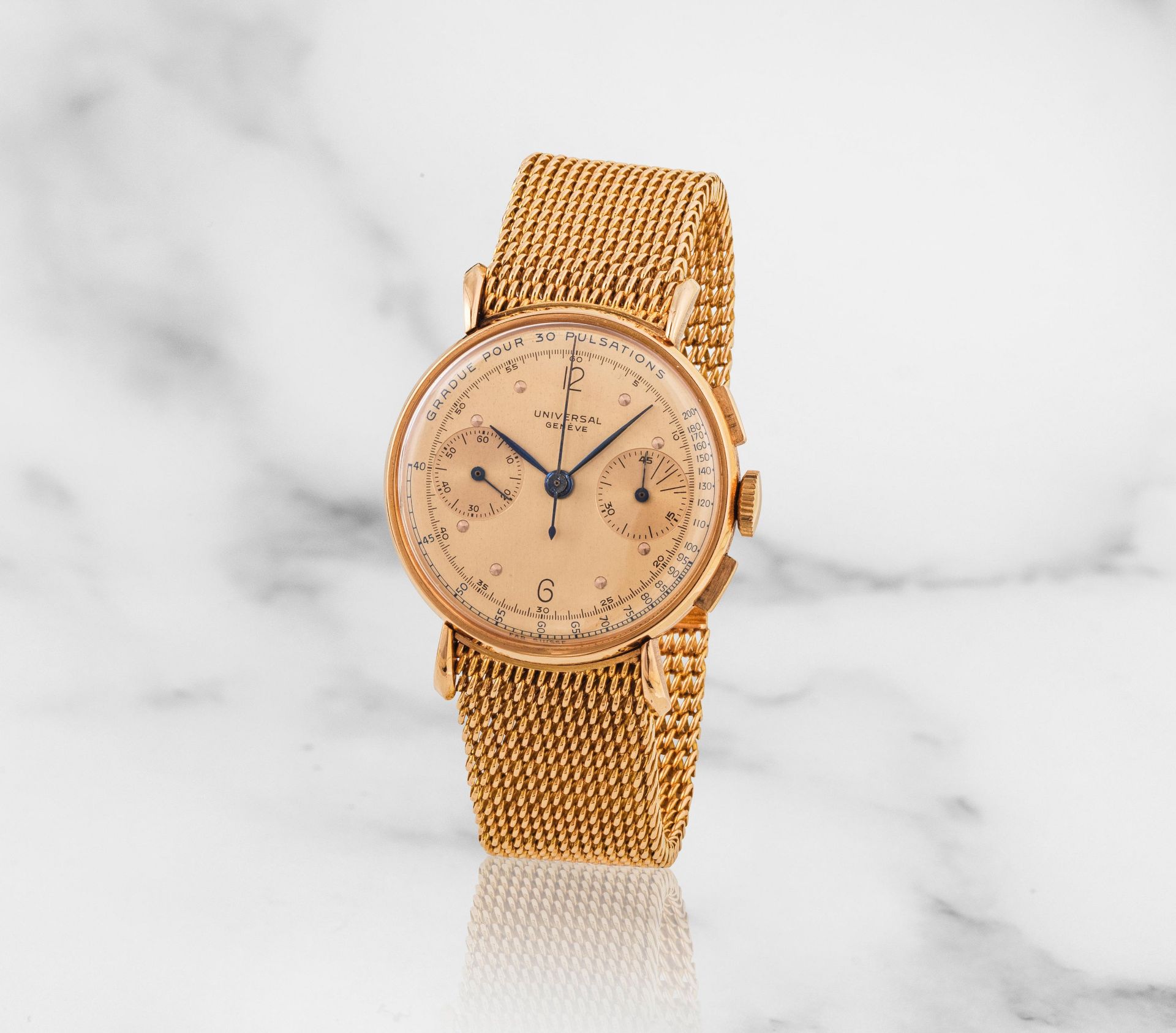 Universal Gen&#232;ve. A fine 18K rose gold manual wind chronograph bracelet watch Universal Gen...