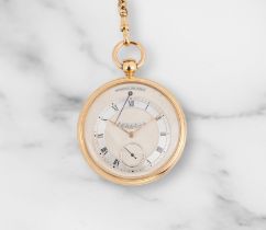 Breguet. An 18K gold pendule automatic open face pocket watch with power reserve indication Breg...