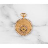 Fr&#232;res Melly. An 18K gold key wind full hunter pearl set pocket watch Fr&#232;res Melly. Mo...