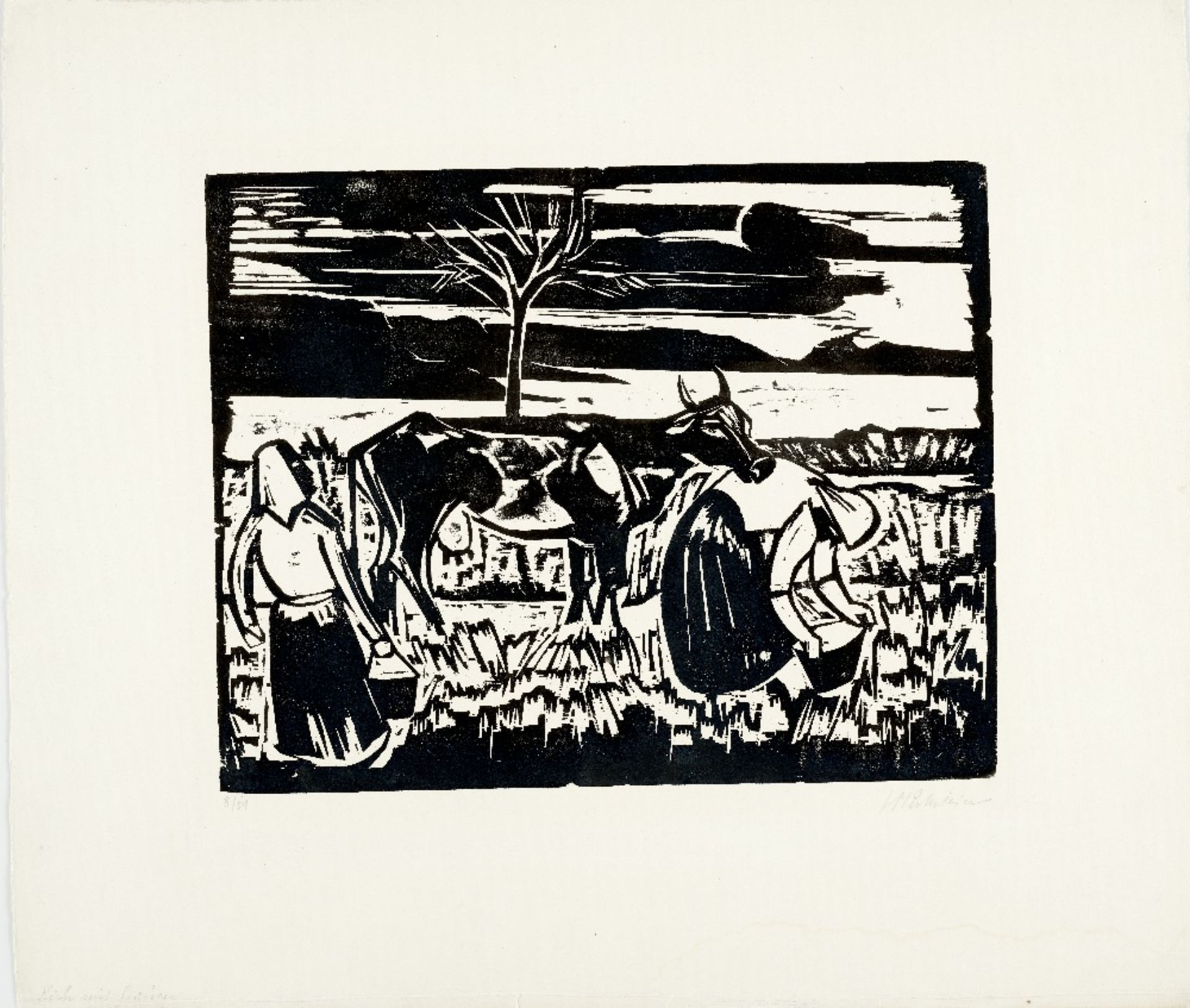 MAX PECHSTEIN (1881-1955) Kuh mit Frauen, 1923 Sheet 52.1 x 61cm (20 1/2 x 24in).