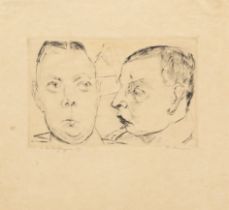 MAX BECKMANN (1884-1950) Zwei Autooffiziere, from Gesichter, 1915 Sheet 22.9 x 24.5cm (9 x 9 5/8...