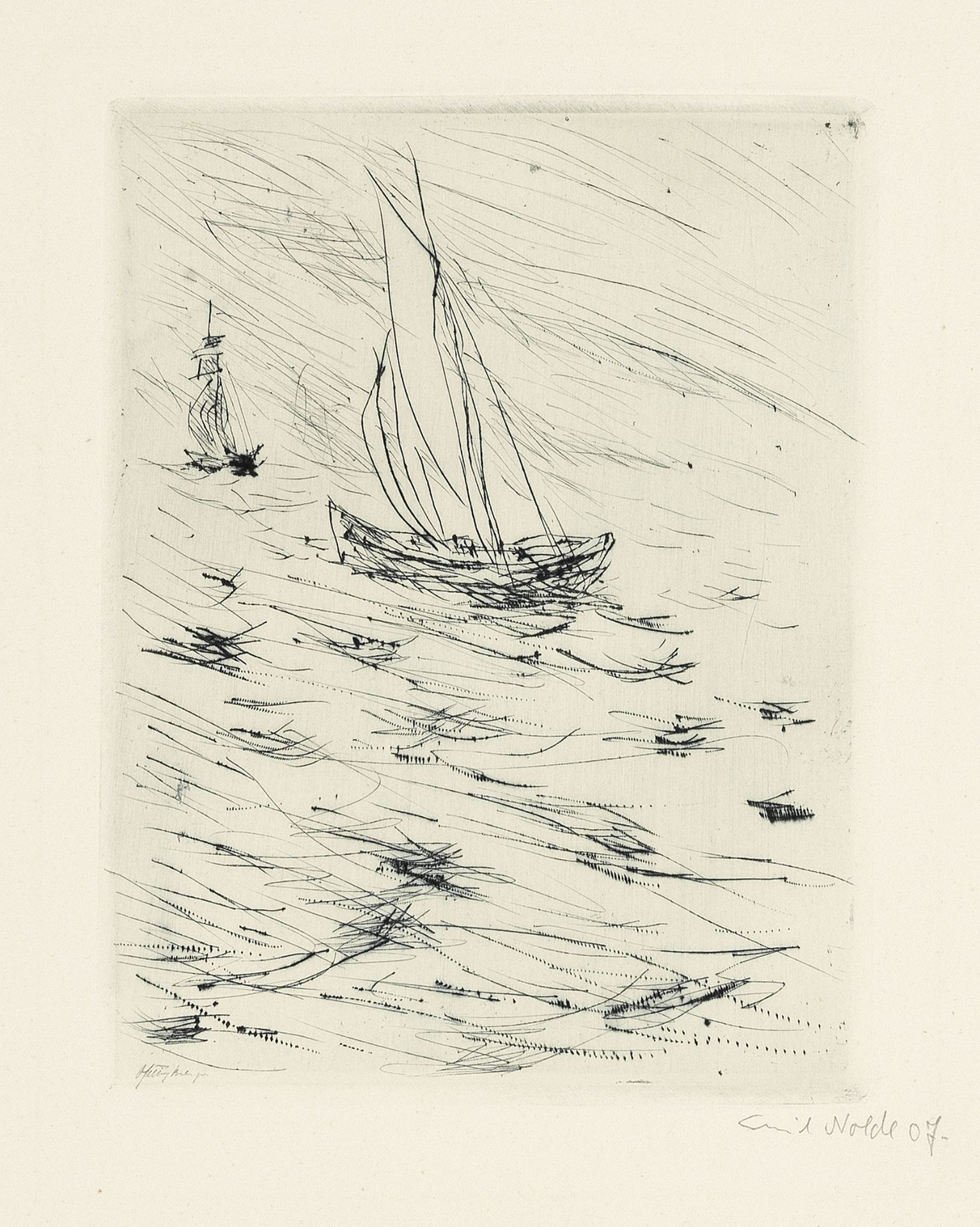 EMIL NOLDE (1867-1956) Schiffe im Wind, 1907 Sheet 44.8 x 31.5cm (17 5/8 x 12 3/8in). (This work...