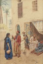 Giulio Rosati (Italian, 1858-1917) At a carpet bazaar