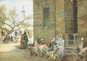 Charles Robertson, RWS (British, 1844-1891) Market scene, Cairo