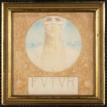 FERNAND KHNOPFF (1858-1921) Fore Aeternum, Futur 1909 Monogrammé, titré en bas au centre Pastel et