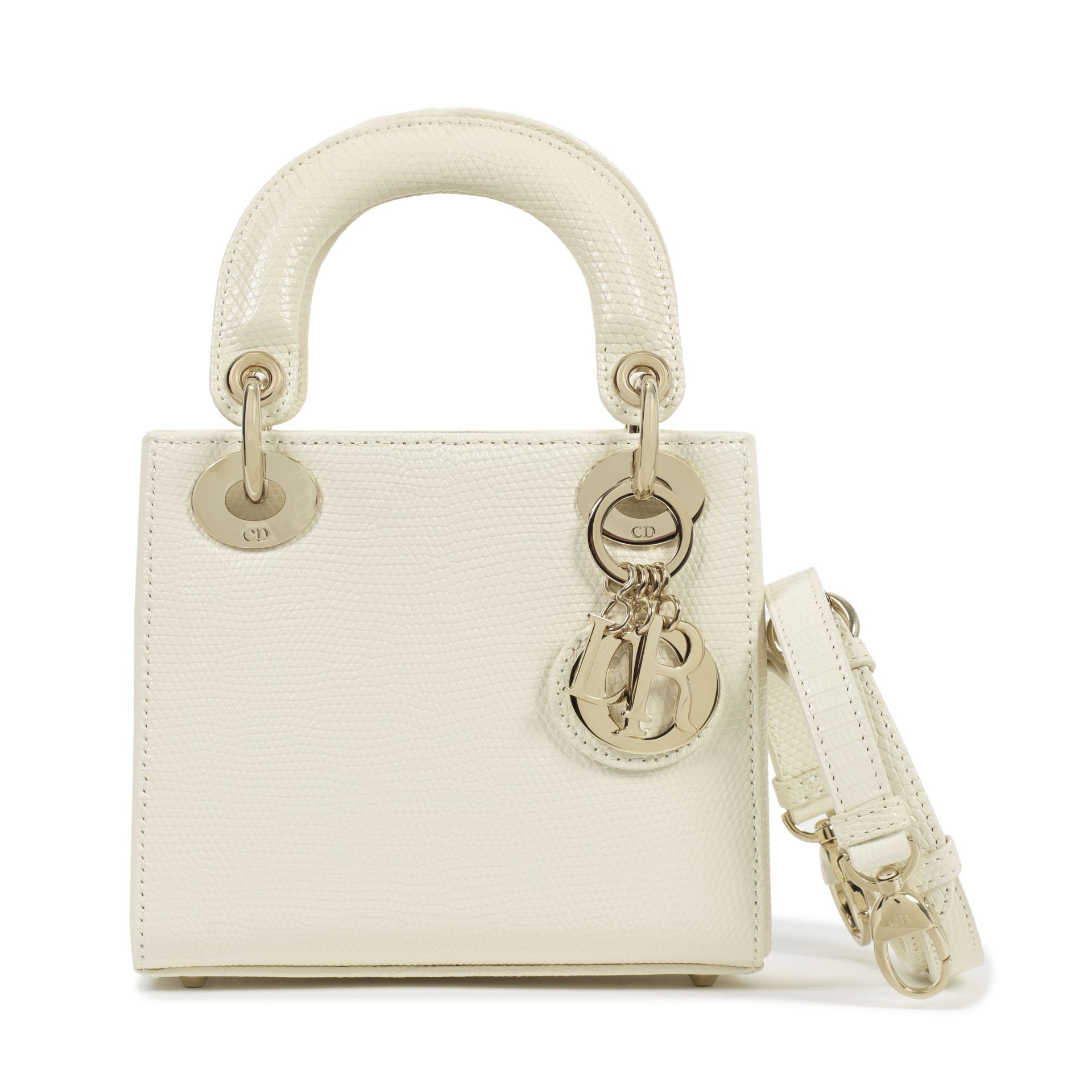 Christian Dior: a Matte Latte Lizard Mini Lady Dior 2022 (includes shoulder strap, dust bag and ...