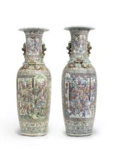 A PAIR OF MASSIVE CANTON FAMILLE ROSE VASES 19th century (2)