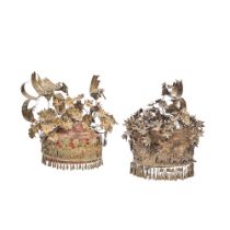 A RELATED PAIR OF MIAO CEREMONIAL HATS 20th century (2)