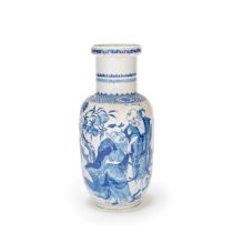 A BLUE AND WHITE 'SHOULAO AND LIU HAI' ROULEAU VASE 19th century