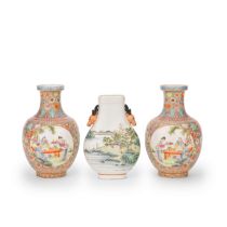 A FAMILLE ROSE VASE AND A PAIR OF EGGSHELL PORCELAIN VASES Republic period (3)