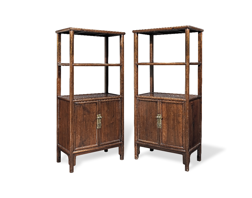 A PAIR OF HONGMU AND ELM WOOD DISPLAY CABINETS 19th century (2)