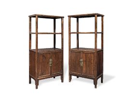 A PAIR OF HONGMU AND ELM WOOD DISPLAY CABINETS 19th century (2)