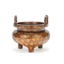 A GOLD SPLASHED BRONZE INCENSE BURNER Xuande six-character mark, Qing Dynasty