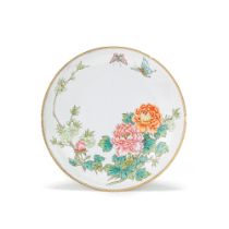 A FAMILLE ROSE 'PEONY' DISH Mid-20th century