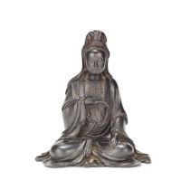 A LARGE BRONZE FIGURE OF GUANYIN 17th Century (2)