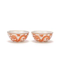 A PAIR OF IRON RED 'DRAGON' BOWLS Daoguang mark and period (2)