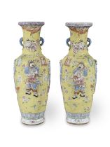 A RARE AND EXTREMELY LARGE PAIR OF MOULDED FAMILLE ROSE 'WU SHUANG PU' VASES Late Qing Dynasty (2)