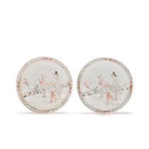 A PAIR OF GRISAILLE AND ROUGE-DE-FER 'PASTORAL' SAUCERS Yongzheng (2)