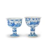 A NEAR PAIR OF BLUE AND WHITE STEM BOWLS Tianqi (3)