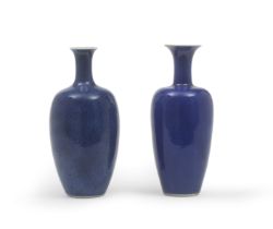 TWO POWDER-BLUE-GLAZED SLENDER BALUSTER AMPHORA VASES Kangxi (2)