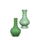 TWO APPLE-GREEN-GLAZED LONG-NECKED VASES Kangxi (2)